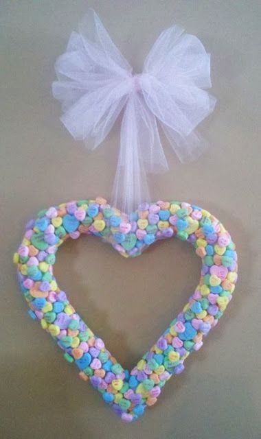 Conversation Hearts Crafts, Heart Inspiration, Valentine Wreaths, Valentines Conversation Hearts, Candy Wreath, Ornament Garland, Happy Hearts Day, Conversation Heart, Valentine Projects