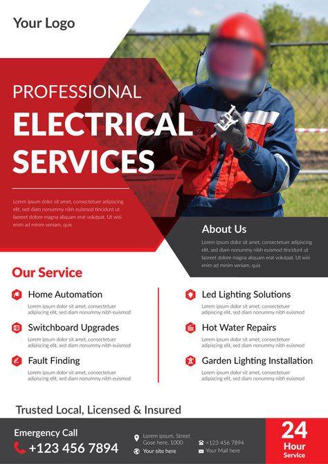 Facebook Cover Design, Electrician Flyer, Electricity Poster, Electrical Engineering Books, Engineering Books, Electrician Services, Business Poster, Church Graphic Design, Graphic Design Company