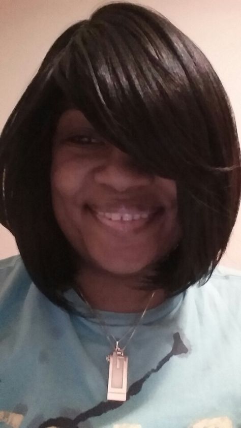 A bob and swoop bangs Short Hair Styles, Side Bangs, Cosmetology, Side Swoop Bangs, Swoop Bangs, Cosmetology Student, A Bob, Short Black Hairstyles, Bangs