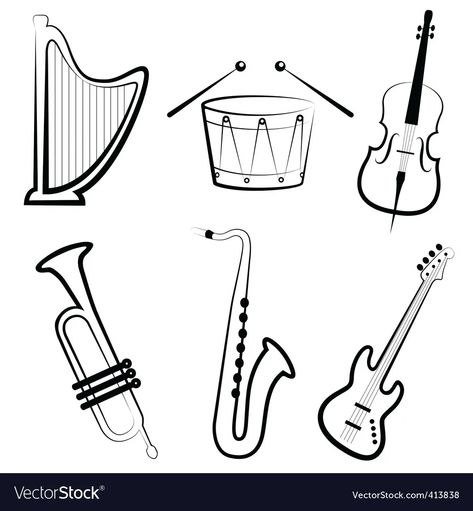 Music instruments vector image Music Instruments Illustration, Instruments Illustration, Instruments Drawing, Animals Name In English, Musical Instruments Drawing, Instruments Music, Saxophone Player, Drawing Instruments, Doll Drawing