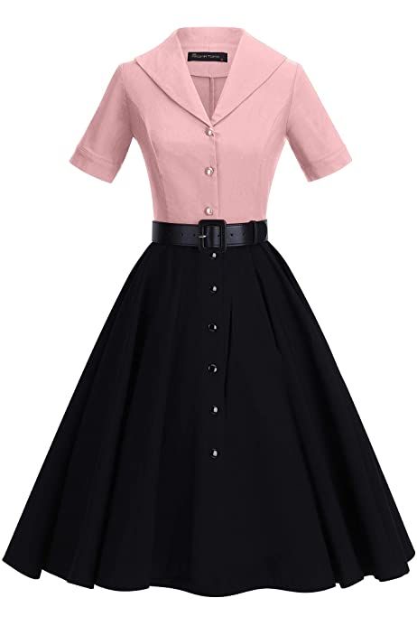 1950s Fashion, 50s Dresses, 1950 Women, Womens Cocktail Dresses, Stretchy Dress, Dress With Belt, Vintage Style Dresses, Midi Shirt Dress, 50s Fashion