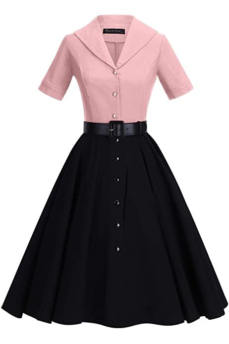 50s Dresses, 1950 Women, Womens Cocktail Dresses, Stretchy Dress, Dress With Belt, Vintage Style Dresses, Midi Shirt Dress, 50s Fashion, Dress Party