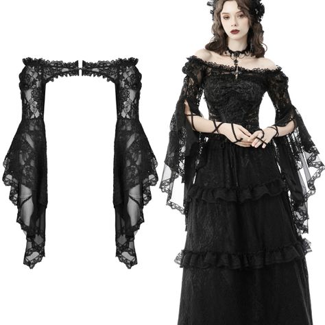 Black Lace Gothic Dress, Goth Dress Long Sleeve, Vampire Goth Outfits Dresses, Lace Goth Dress, Victorian Goth Dress Aesthetic, Vampire Goth Prom Dress, Black Dresses Goth, Vampire Aesthetic Female Outfit, Flowy Black Wedding Dress