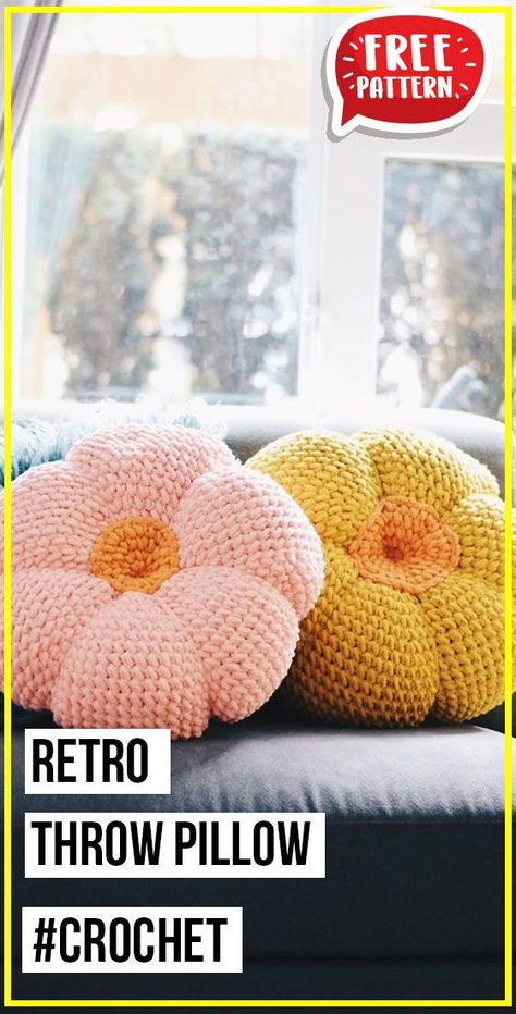 Amigurumi Patterns, Retro Flower Crochet Pillow, Crochet Flower Pillow Free Pattern, Free Crochet Home Decor Patterns, Crochet Flower Pillow Pattern Free, Crochet Flower Pillow, Crochet Decor Home, Crochet Cushion Covers, Flower Pillows