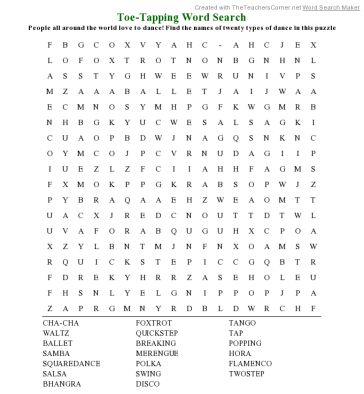 Dance Word Search | Dance Vocabulary, Salsa Dance Lessons, Elements Of Dance, 17 Birthday, Sweet 17, Play Your Cards Right, Kids Worksheets, Dance Games, Types Of Dancing