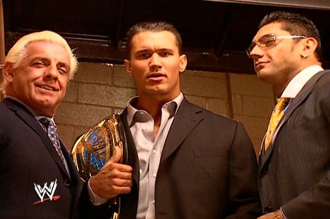 Ric Flair, Randy Orton & Batista [Evolution] Randy Orton Evolution, Wwe Pfp, Evolution Wwe, Randy Orton Hot, Batista Wwe, Male Wrestlers, Cody Rhodes, Bloxburg Ideas, Ric Flair