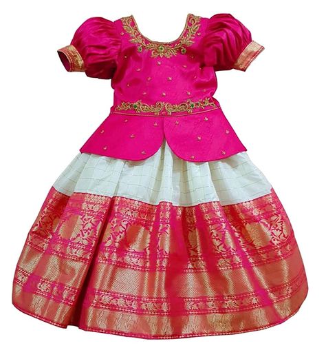 Langa Blouse Designs, Langa Blouse, White Lehenga Choli, Kids Lehenga Choli, Pattu Pavadai, Girls Party Wear, Kids Lehenga, Pink Lehenga, Traditional Indian Outfits