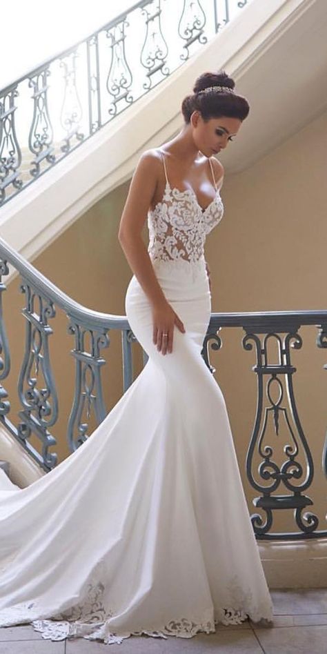 Are you ready to dazzle with gorgeous look for your wedding day? #fashion #wedding #day #style #dazzle #gorgeous #beautiful #look V Neck Wedding Dress, Wedding Outfits, Sukienki Maksi, White Wedding Dress, Wedding Dresses With Straps, فستان سهرة, Lace Mermaid, A Wedding Dress, Lace Mermaid Wedding Dress