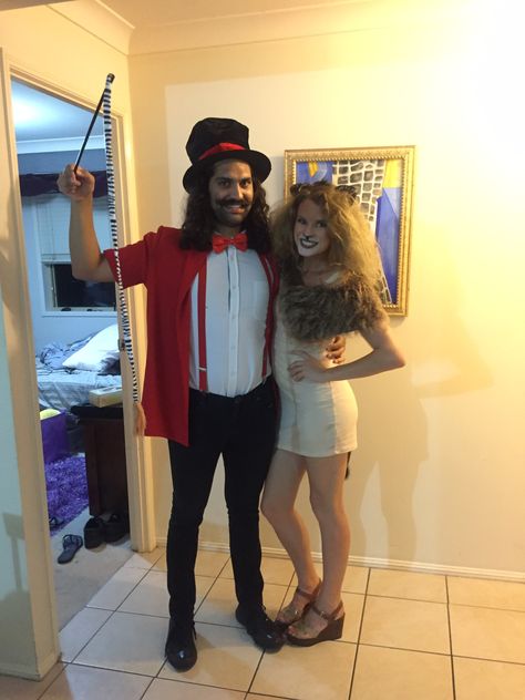 Lion Tamer Couples Costume, Lion And Lion Tamer Costume, Lion Tamer Costume, Mystery Ideas, Lion Dress, Circus Outfits, Circus Costumes, Lion Tamer, Lion Costume