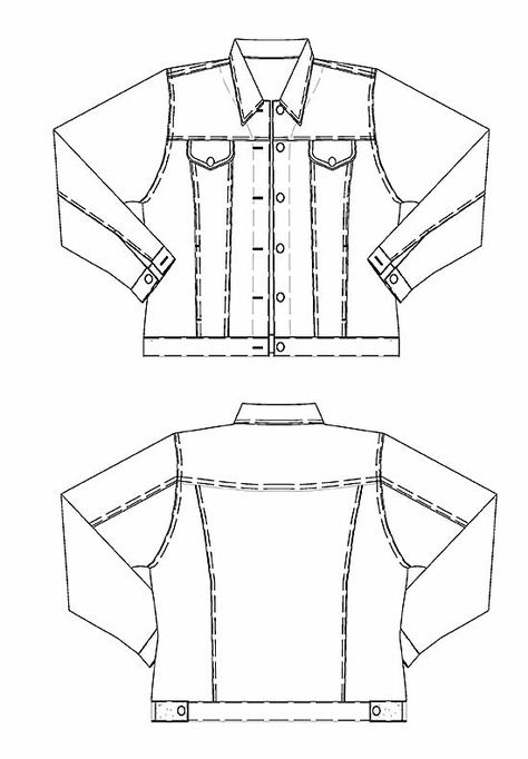 Petite Plus Patterns 204 Jeans Jacket Couture, Molde, Jean Jacket Diy Upcycling, Jean Jacket Design, Jean Jacket Diy, Jacket Drawing, Jaket Denim, Sewing Jeans, Demin Jacket