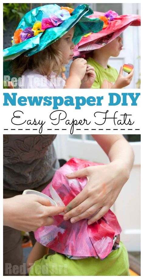 Newspaper Hats For Kids, Paper Hat Craft, How To Make A Paper Hat, Creative Hats For Kids, Easter Hat Craft, Paper Hats Diy, Newspaper Crafts For Kids, Paper Hats For Kids, Newspaper Hats