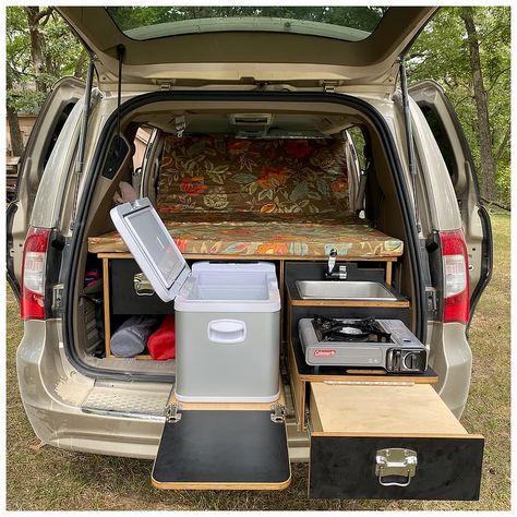 Grand Teton | RiverLeaf Camper Con Chrysler Van, Campervan Hacks, Town And Country Van, Diy Van Camper, Camper Box, Kangoo Camper, Minivan Camper Conversion, Diy Van Conversions, Suv Camper