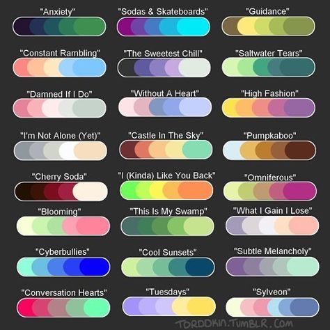 I saw ppl do this palette challenge before and want to try to do it too! just give me a character or oc and a color name :3 . .… Seni Pop, Color Palette Challenge, Palette Art, Seni Cat Air, Color Palette Design, Colour Pallette, Colour Pallete, Art Challenge, Art Tips