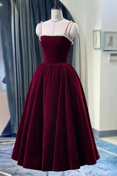 Tea Length Homecoming Dress - Formal Dresses | Women Dresses | Luulla Prom Dresses Velvet, Velvet Prom Dresses, Tea Length Homecoming Dresses, Tea Length Formal Dresses, Formal Homecoming Dresses, Tea Length Prom Dress, Prom Dress Burgundy, Burgundy Homecoming Dress, Burgundy Evening Dress