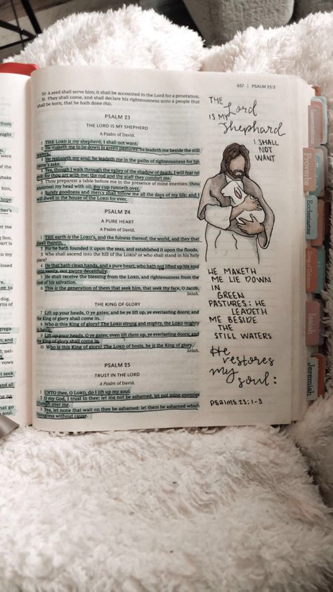 Bibles For Journaling, Drawing In Your Bible, Psalm 23 Artwork, Psalm 23 Drawing, 1st Nephi Journaling, Psalm Bible Notes, Luke 6 Bible Journaling, Psalms 2 Bible Journaling, John 15 Bible Journaling