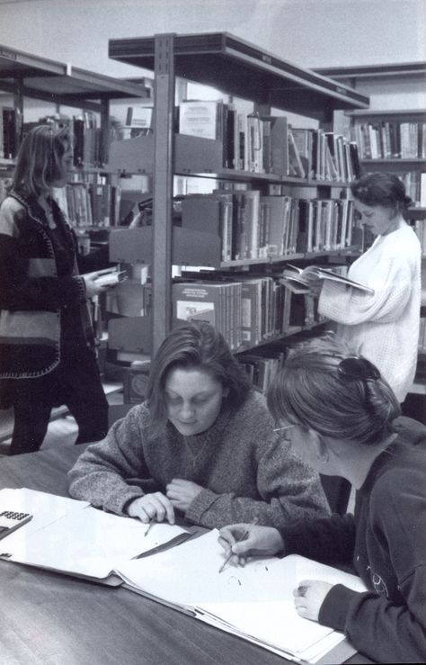 1990s - College Library 90s College Aesthetic, Library Week, Windows 95, College Library, College Aesthetic, Ticket To Ride, Story Board, 90s Aesthetic, Journal Aesthetic