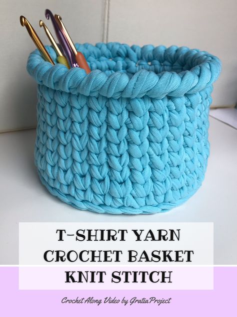 Amigurumi Patterns, Crochet T Shirt Yarn Bag, Knit Stitch Crochet, T Shirt Yarn Bag, Crochet T Shirt Yarn, Yarn Baskets, Crochet Basket Tutorial, Crochet T Shirt, Yarn Basket