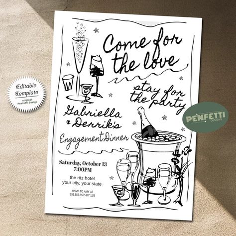 PenfettiDesigns - Etsy Logos, Wine Dinner Party, Dinner Party Invite, Engagement Party Decorations Diy, 80th Birthday Decorations, Engagement Dinner, Dinner Party Invitations, Wine Dinner, Party Invite Design