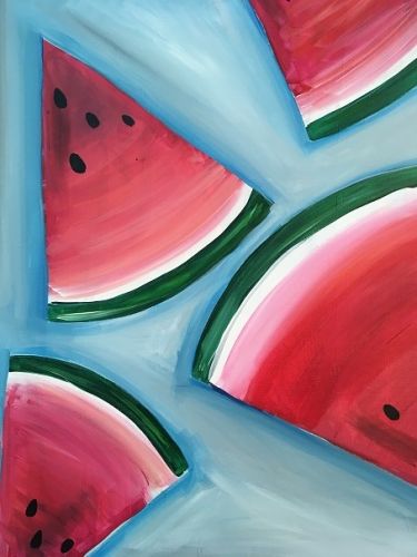 Watermelon Wedge - Paint Nite Painting Easy Canvas Art, Simple Canvas Paintings, Cute Canvas Paintings, Oil Pastel Art, Easy Canvas Painting, Fruit Painting, Canvas Painting Diy, Small Canvas Art, Simple Acrylic Paintings