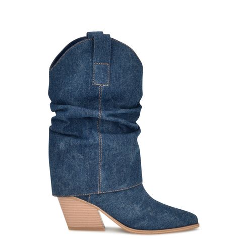 Wilton Western Boots Denim Cowboy Boots, Fold Over Boots, Slouch Boots, Star Boots, Spot Lights, Denim Boots, Dress Boots, Pointed Heels, Cute Nikes