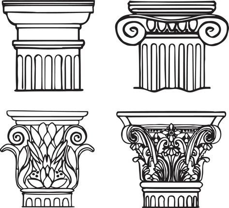 Greek Columns Drawing, Greek Art Projects, Roman Illustration, Greek Illustration, Ancient Rome Architecture, Roman Drawings, Greek And Roman Art, Rome Architecture, Black Contour