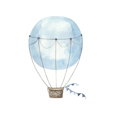 Watercolor Air Balloon, Ballon Watercolor, Hot Air Balloon Illustration, Air Balloon Illustration, Hot Air Balloon Watercolor, Air Balloon Watercolor, Watercolor Hot Air Balloon, Hot Air Balloon Drawing, Baby Logo Design