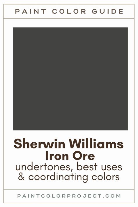 Sherwin Williams Iron Ore paint color guide Worldly Gray And Iron Ore, Moody Office Iron Ore, Iron Mountain Vs Iron Ore Paint, Sherwin Williams Gray Exterior Paint, Iron Ore Bedroom Ideas, Iron Ore Vs Iron Mountain Paint, Iron Ore Accent Wall Office, Coordinating Colors With Iron Ore, Iron Ore And Alabaster Exterior