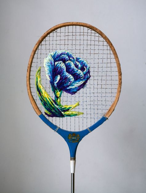 In her series What a Racket, South African embroidery artist and designer Danielle Clough crafts the most incredible threaded artworks onto old badminton and tennis rackets using bright coloured wool.... Textile Art, Textil Design, Paper Embroidery, Art Textile, Beautiful Embroidery, Tennis Racket, Embroidery Flowers, Embroidered Flowers, Embroidery Art