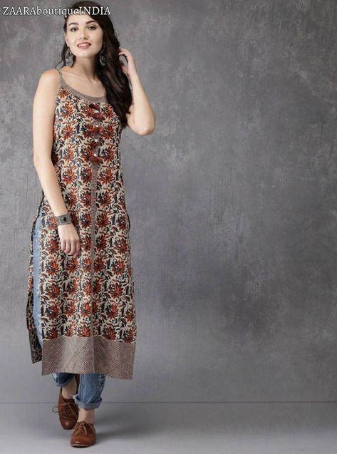 97d0145823aeb8ed80617be62e08bdccdesc51266067ri Kimonos, Sleeveless Kurti Designs, Sleeveless Kurti, Indian Kurti Designs, Simple Kurta Designs, Gaun Fashion, Designer Kurti Patterns, Simple Kurti Designs, Kurti Designs Latest