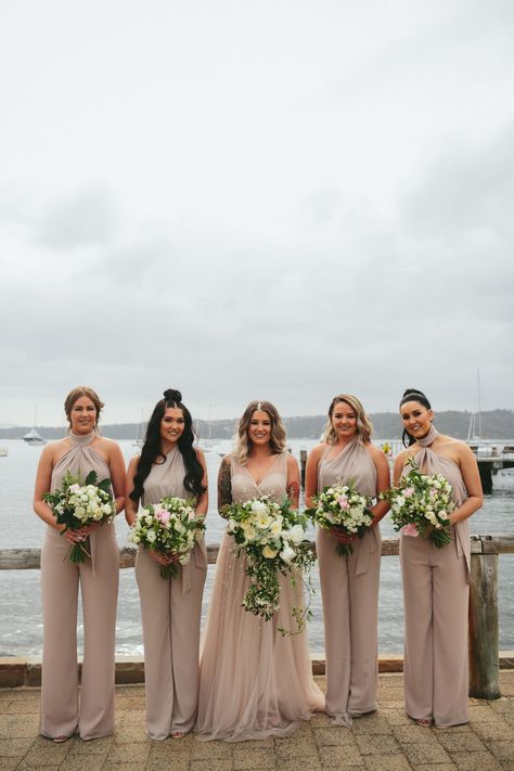 House of Ollichon loves...Bridesmaids in jumpsuits! #bridaljumpsuit #bridalwear #jumpsuit #bridesmaid Bridesmaid Pantsuit, Bridesmaid Pants, Bridesmaid Romper, Bridesmaid Suits, Women Standing, Bridesmaids Jumpsuits, Orange Bridesmaid, Modern Bridesmaid, Laid Back Wedding