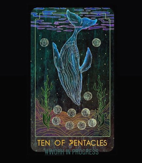 Whale whale whale. 🐳 time for more tarot art. . . . . . #tarotart #tarot #tarotcards #illustration #workinprogress #whale #minorarcana #tenofpentacles #art #orienstarotdeck 10 Of Pentacles, Animal Tarot Cards, Unique Tarot Decks, Nature Symbols, All Tarot Cards, Animal Tarot, Pentacles Tarot, April Easter, Alchemic Symbols