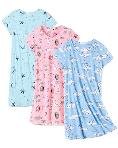 FEREMO 3 Pack Nightgowns for Women Soft Cotton Short Sleeve Night Shirts Womens Print Sleep Shirts Sleepwear Night Shirts For Women, Cotton Nightgowns, Cotton Nightgown, Sleep Dress, Nightgowns For Women, Women's Nightgowns, Body Temperature, Sleep Shirt, Night Shirt