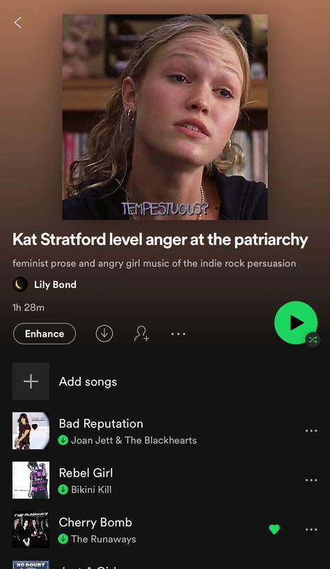 Angry Rock Songs, Kat Stratford Music Taste, Indie Rock Songs Playlists, Song Recommendations Rock, Kat Stratford Book List, Spotify Playlist Names Angry, Playlist Names Rock Music, Kat Stratford Books, Angry Songs Playlist