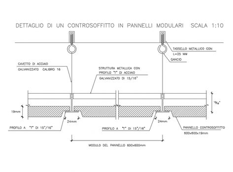 Detail of a false ceiling in modular panels, 1:10 scale cad drawing dwg file - Cadbull Modular Ceiling Design, Modular False Ceiling Design, False Ceiling Details Drawing, Suspended Ceiling Detail, Ceiling Detail Drawing, False Ceiling Section, False Ceiling Detail, False Ceiling Drawing, Ceiling Drawing