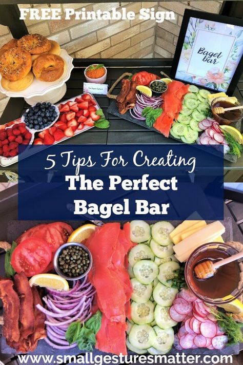 Essen, Build Your Own Bagel Bar, Bagel Bar Toppings, Bagel Grazing Table, Bagel Buffet Ideas, Build Your Own Sandwich Bar Ideas, Post Wedding Brunch Ideas, Bagel Bars, Bagel Bar Party