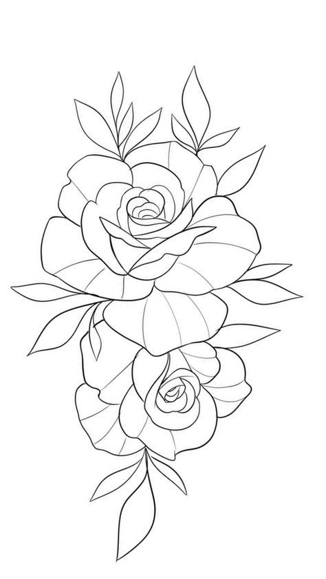 Tattoo Outline Drawing Stencil Ideas, Tattoo Outline Drawing Stencil, Flower Tattoo Stencils, Rose Tattoo Stencil, Rose Stencil, Tattoo Outline Drawing, Tattoo Zeichnungen, Stencil Ideas, Flower Coloring