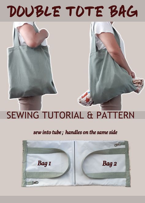 Double the space with this lined double tote bag ! Sewing tutorial and pattern formula to make one in your preferred size ! Sewing Patterns Free Kids, Sewing Patterns Free Tops, Free Kids Sewing Patterns, Sewing Patterns Free Dress, Free Plush Sewing Patterns, Pdf Sewing Patterns Free, Sewing Patterns Free Printable, Free Dress Sewing Patterns, Plush Sewing Patterns