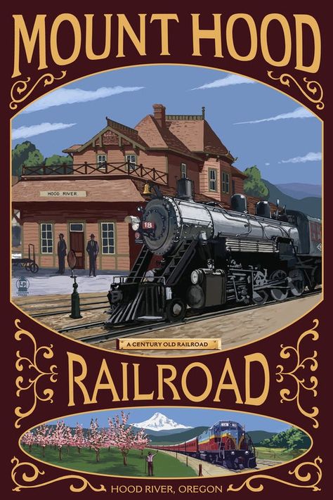 Railroad Lanterns, Hood River Oregon, Railroad Art, Hood River, Mt Hood, Retro Travel Poster, Train Pictures, Red Cap, Stock Art