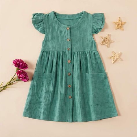 Toddler Baby Girl Dresses Summer Cotton Linen Dress Ruffle Sleeveless Casual Boho Outfits Sleeveless Outfits, Casual Boho Outfits, Casual Trendy Outfits, Kids Fall Outfits, Dress Anak, Hijab Evening Dress, Cotton Linen Dresses, Girls Dresses Summer