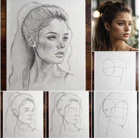 Face Figure Drawing, Loomis Method Head Step By Step, Face Pencil Sketch, Face Drawing Tutorial, Portrait Outline, Realistic Portrait Drawing, Pencil Sketch Tutorial, Sketches Portrait, Easy Portrait Drawing