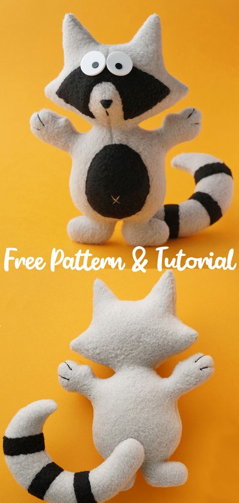 How to Make a Raccoon Toy. Pattern & Tutorial Red Panda Sewing Pattern, Stuffed Toys Patterns Free, Free Animal Sewing Patterns, Pretty Backpacks, Small Stuffed Animals, Toy Sewing, Simple Backpack, Purse Tutorial, Animal Sewing Patterns