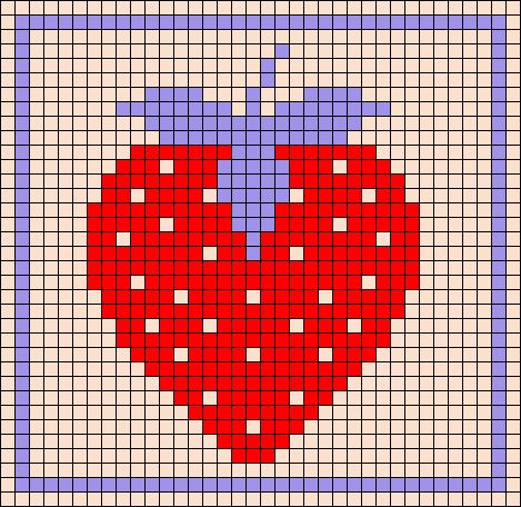 Crochet Grid Patterns Strawberry, Crochet Intarsia Charts, Pixel Art Pattern Strawberry, Strawberry Tapestry Crochet Pattern, Tapstery Crochet Pattern, Strawberry Crochet Graph, Strawberry Crochet Tapestry, Alpha Patterns Strawberry, Cottagecore Crochet Tapestry