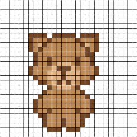 Milk And Mocha Pixel Art, Pixel Bear Art, Pitbull Perler Bead Patterns, Teddy Bear Perler Bead Pattern, Perler Bead Ideas Anime, Bear Pixel Pattern, Beige Pixel Art, Pixel Art Characters Easy, Bear Beading Patterns