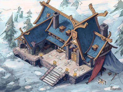 Nordic Village Concept Art, Viking Building Concept Art, Viking Castle Art, Valheim Crafting Area, Valheim Storage House, Viking House Design, Viking House Concept Art, Enshrouded Build, Viking House Minecraft