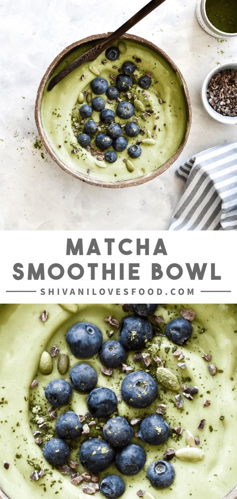 Matcha Smoothie Bowl (vegan) | Shivani Loves Food Stovetop Granola, Perfect Smoothie Bowl, Healthy Smoothie Bowl, Smoothie Bowl Vegan, Smoothie Bowl Recipe Healthy, Recipe Smoothie, Vegan Smoothie Bowl, Green Smoothie Bowl, Vegan Smoothie