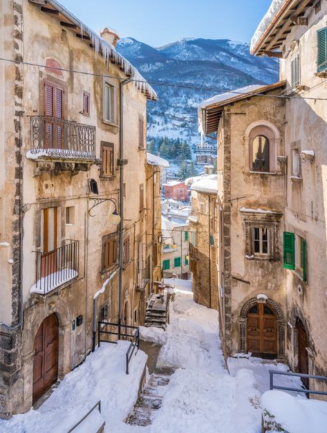 The beautiful Scanno covered in snow during winter season. Abruzzo, central Italy. Rome Winter, Italy Winter, All About Italy, Central Italy, Winter Schnee, Italy Pictures, Best Of Italy, Italy Aesthetic, Italy Photography