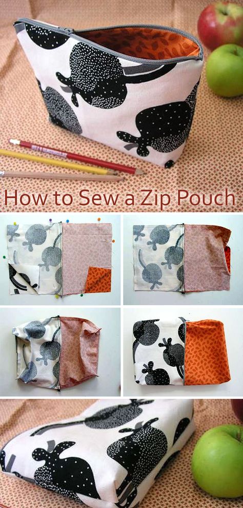 Sewing Zippered Pouches, Tela, How To Sew Pouches Zipper Bags, How To Sew A Zipper Pouch Simple, Easy Sew Pouch No Zipper, Zipped Pouch Tutorial, Hand Sewn Pouch Diy, Sewn Bags Easy, Easy Make Up Bags To Sew