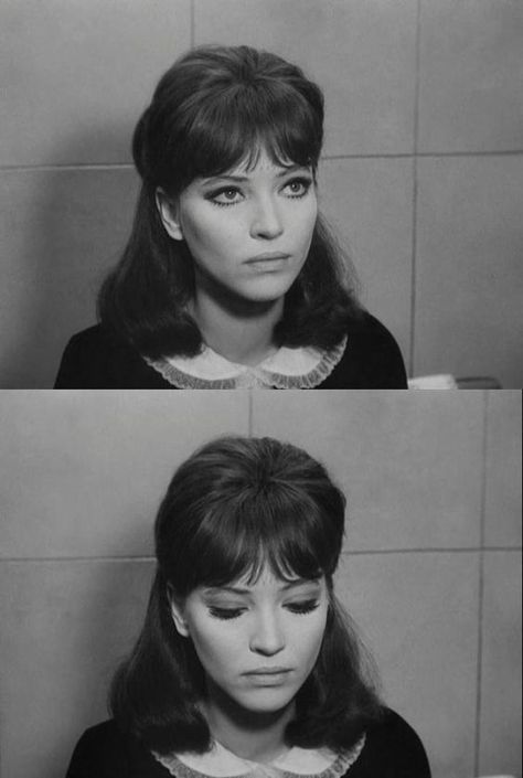 Anna Karina Fashion, Rockabilly Hair Bangs, 60s Black Hair, French New Wave Hair, 60s Updo Hairstyles, Vintage French Aesthetic, French Hairstyles, Knotted Braid, Matte Make Up