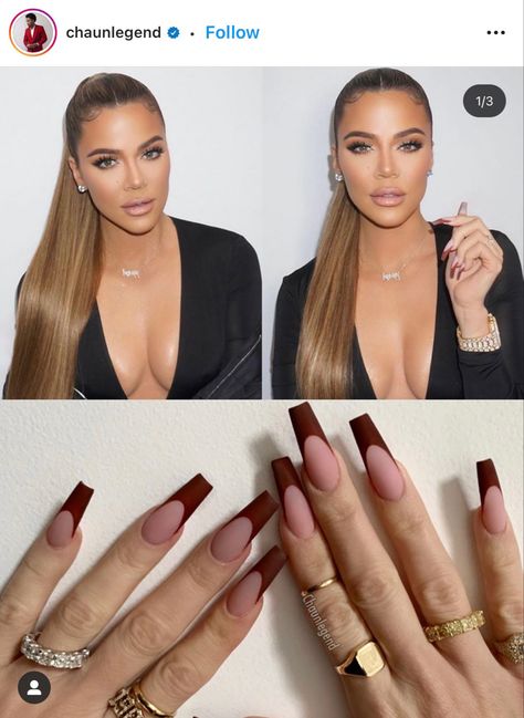 Khloe K Nails, Matte Tip Nails, Khloe Nails, Muse Nails, Deep French Tip Nails, Ongles Kylie Jenner, Uñas Kylie Jenner, Khloe Kardashian Nails, Nails Acrylic Autumn