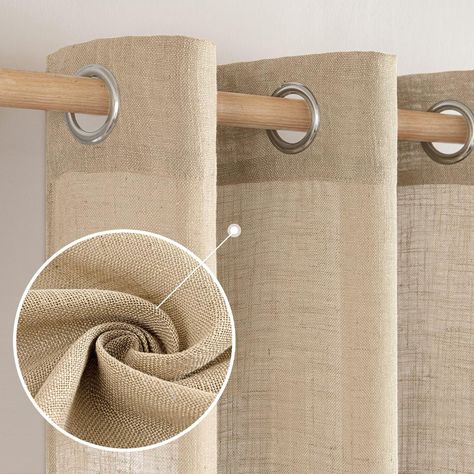 PRICES MAY VARY. WELL MADE: Sold as 2 panels, each panel is W52" x L108", and W104" x L108" in total. Each curtain panel has 8 grommets(the interior diameter of the grommet hole is 1.6 inches). Grommet top design is easy to slide. LINEN BLENDED: Made of 30% linen and 70% polyester, which is more soft-touch, durable, and wrinkle-free. Compared with plain polyester curtains, this cross-woven fabric design brings a rich linen texture look. SUPERIOR PRIVACY PROTECT: Unlike ordinary sheer curtains, o Brown Linen Curtains, Beige Linen Curtains, Brown Curtains, Curtain Texture, Window Curtain Rods, Drape Panel, Linen Bedroom, Window Drapes, Linen Curtains